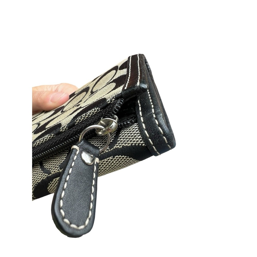Coach Signature Long Trifold Wallet Black Coin Pocket Card Slots Used - Picture 7 of 12